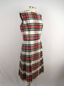 1960s Abe Schrader Plaid Kilt Dress / Small Sleeveless Dress