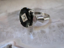 Load image into Gallery viewer, Beautiful Black Onyx Diamond Gold Ring Vintage Onyx Ring 10K White Gold
