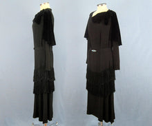 Load image into Gallery viewer, 1920s Black Silk Fringed Flapper Dress Long Sleeve