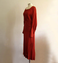 Load image into Gallery viewer, 1930s Asymmetrical Paprika Rayon Crepe Dress