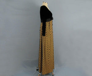 1960s Black Polka Dot Velvet Gown Velvet Burnout Arnold Scaasi Couture 