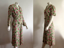Load image into Gallery viewer, 1940s Onondaga Silk Dress Pink Green Floral Print 2 Piece