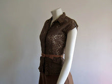 Load image into Gallery viewer, 1940s Brown Illusion Lace Blouse L&#39;Aiglon