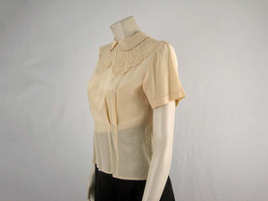 40s Style Beige Silk Blouse Westminster Lace Hong Kong