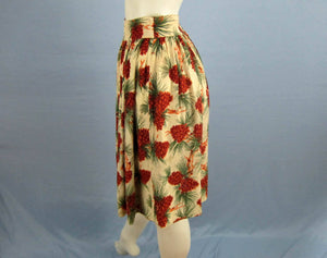 1940s Cabin Skirt Pine Cone Barkcloth Holiday Party Skirt