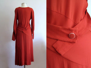 1930s Asymmetrical Paprika Rayon Crepe Dress