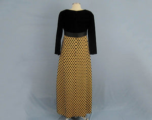 1960s Black Polka Dot Velvet Gown Velvet Burnout Arnold Scaasi Couture 