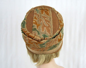 1920s Straw Cloche Hat Embroidered Linen