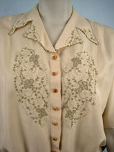Load image into Gallery viewer, 1940s Tailored Silk Blouse Embroidery Pulled Thread Work Chinese Export