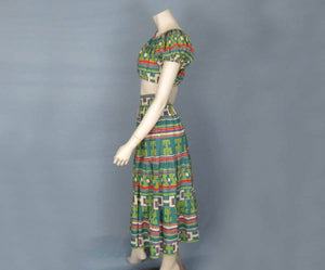 1940s Resort Wear Crop Top & Maxi Skirt Mexico DEADSTOCK