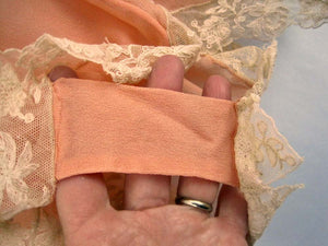 Deadstock 1920s Peach Silk Crepe Step-In Teddy Floral Net Lace Silk Ribbon Flower