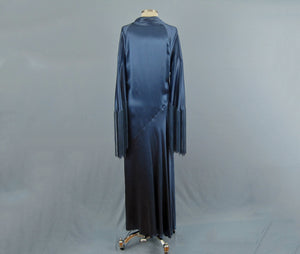 1930s Art Deco Liquid Silk Satin Dressing Gown Bias Cut Blue Silk Robe High Fashion