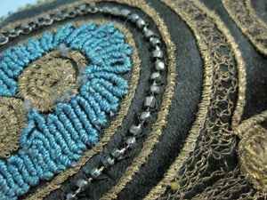 DEADSTOCK 1920s Beaded Cloche Hat Gold Metal Lace Blue Soutache