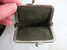 Load image into Gallery viewer, Antique 1918 Handbag &amp; Matching Coin Purse / Art Deco Leather Purse / Dyed Marble Leather / JEMCO Locking Purse Frame Roses Ruby Glass