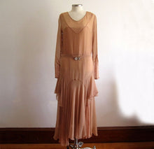 Load image into Gallery viewer, 1920s Silk Flapper Dress Dusty Rose Illusion Lace