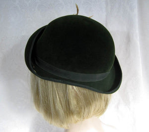 1940s Tilt Hat Dark Green Velour Tilt Hat 21"
