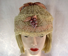 Load image into Gallery viewer, 1920s Lace Boudoir Cloche Cap