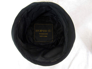 1920s Silk Cloche Hat Black & Tan Silk Faille Cloche 21"
