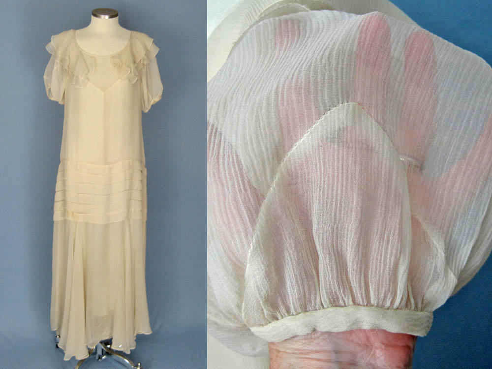 1930s Asymmetrical Ivory Silk Chiffon Dress Wedding Gown