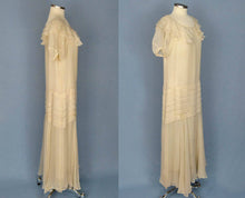 Load image into Gallery viewer, 1930s Ivory Silk Chiffon Dress 30s Silk Wedding Gown