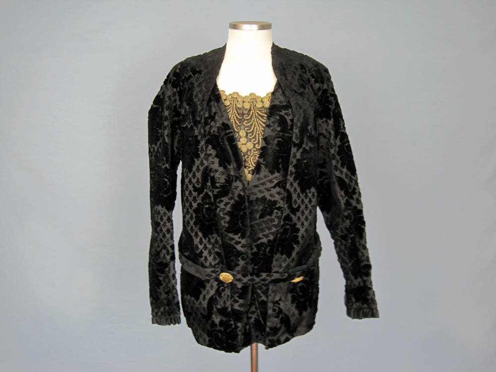 Antique Victorian Bodice Jacket Metal Lace Black Voided Velvet 1880s