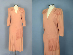 1940s WWII Era Fringed Peach Pink Rayon Dance Dress