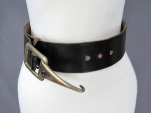 1940s 50s Garay Black Leather Belt Hook Buckle
