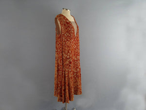1920s Silk Flapper Dress Orange Burnout Velvet Egyptian Revival