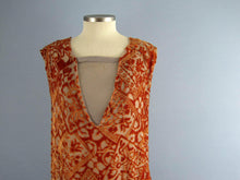 Load image into Gallery viewer, 1920s Silk Flapper Dress Orange Burnout Velvet Egyptian Revival