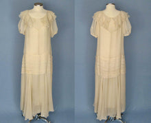 Load image into Gallery viewer, 1930s Ivory Silk Chiffon Dress 30s Silk Wedding Gown