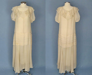 1930s Ivory Silk Chiffon Dress 30s Silk Wedding Gown
