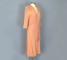 Load image into Gallery viewer, 11940s WWII Era Fringed Peach Pink Rayon Dance Dress