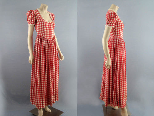 1950s Swing Dress Red White Gingham Full Sweep Gown
