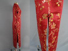 Load image into Gallery viewer, 1950s Chinese Red &amp; Gold Silk Brocade Cheongsam Wiggle Dress