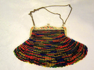 1920s Beaded Swag Handbag Enamel Frame Flapper Purse