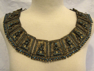 1930s Tibetan Buddhist Ceremonial Collar Necklace Brass Turquoise Glass