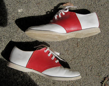 Load image into Gallery viewer, 1950s Red &amp; White Leather Saddle Shoes Hipster Rockabilly Goodyear Soles