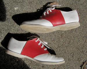 1950s Red & White Leather Saddle Shoes Hipster Rockabilly Goodyear Soles