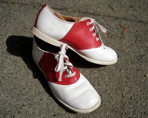 1950s Red & White Leather Saddle Shoes Hipster Rockabilly Goodyear Welting