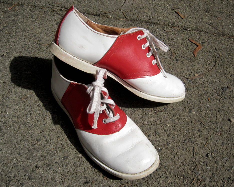 1950s Red White Leather Saddle Shoes Hipster Rockabilly Goodyear