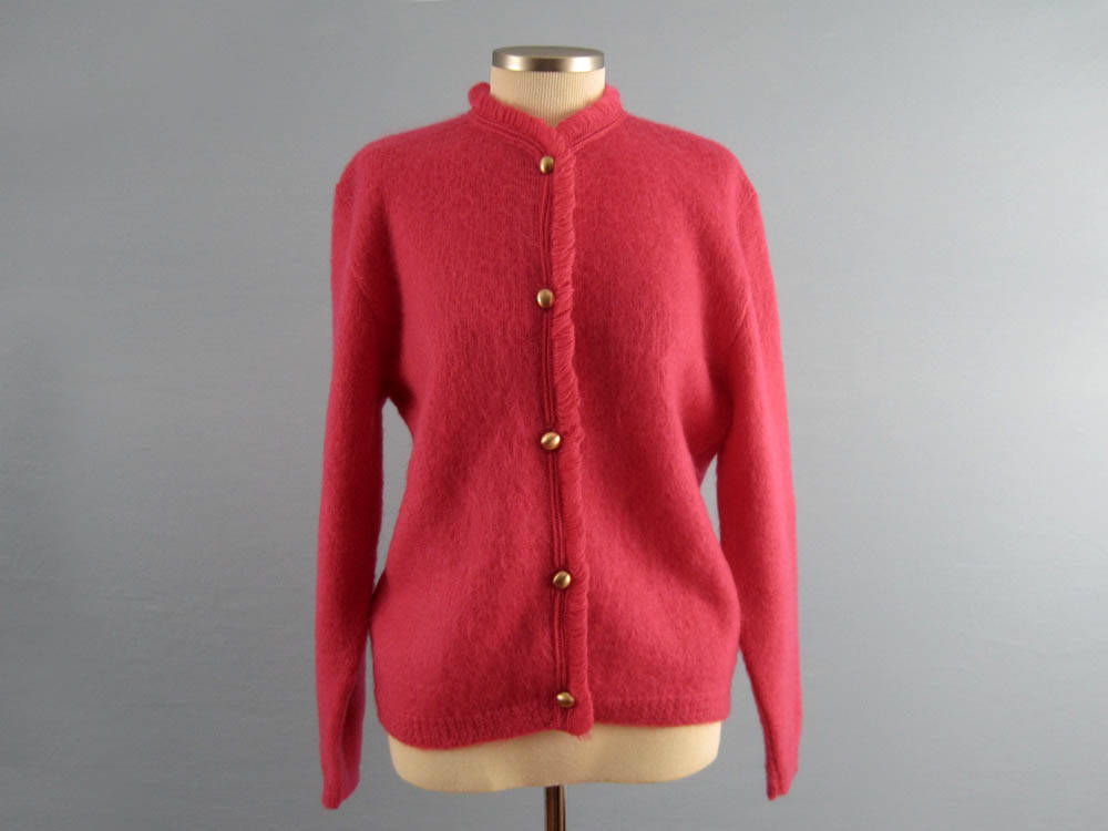 1950s Hot Pink Wool Cardigan Sweater Lofties by Lawrence
