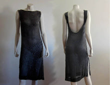 Load image into Gallery viewer, 1930s Beaded Black Silk and Rhinestone Dress Low Scoop Back