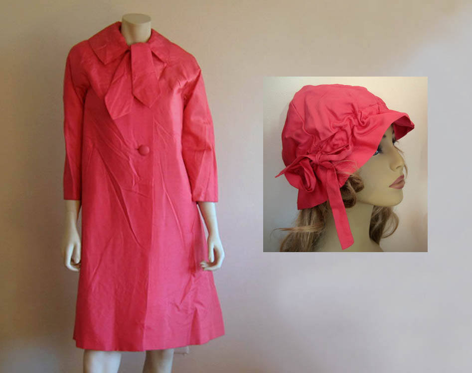 1950s Swing Coat Cloche Hat Hot Pink Silk Lawrence of London