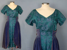 Load image into Gallery viewer, 1950s Purple Velvet Teal Brocade Party Swing Dress Vogue Couturier Design