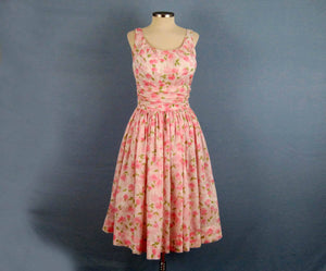 1950s Jerry Gilden Pink Roses Bombshell Swing Dress