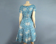 Load image into Gallery viewer, 1950s Blue Floral Swing Dress Circle Skirt Jeanette Alexander