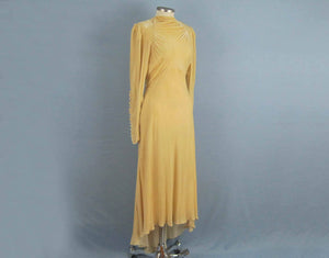 1930s Wedding Dress Golden Ivory Silk Velvet Trained Wedding Gown
