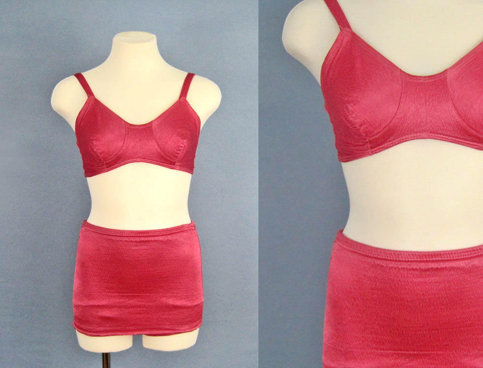 1940s Bikini Bathing Suit Raspberry Pink Satin Sea Goddess Original Swimsuit
