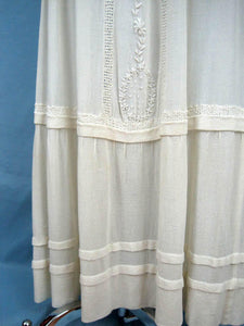 1900s Edwardian Tea Dress Embroidered Gauze with Openwork