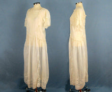 Load image into Gallery viewer, 1920s Flapper Wedding Dress Creamy White Embroidered Cotton Organdy Gown